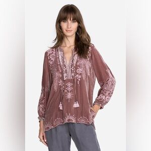 Johnny Was Dylan Double Tassel Embroidered Peasant Blouse Vtg Rose XXS Renfaire